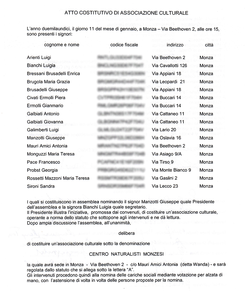 atto costitutivo del 2011 - prima pagina